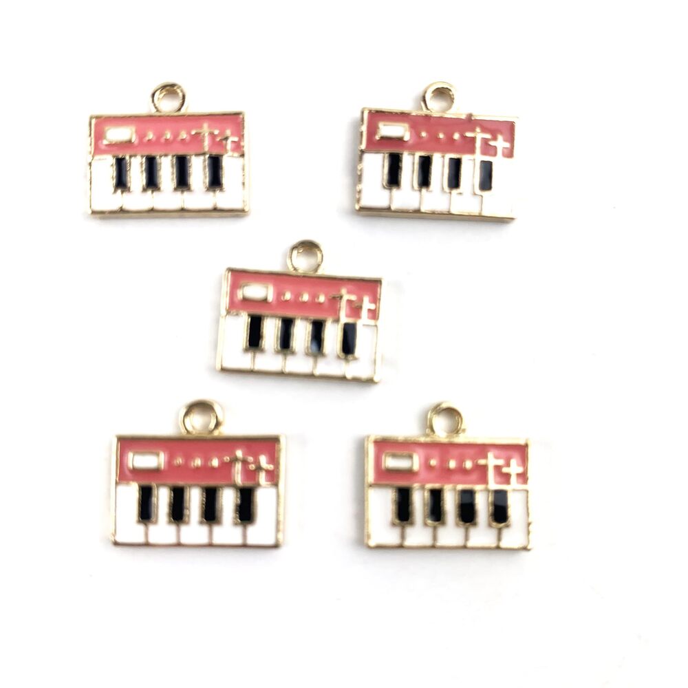 6662 20 PC Gold Plated Enamel Alloy PInk Piano Charm Pendants